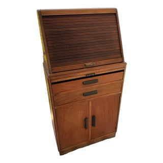 Mid-Century Modern Tambour Top Ophthalmic Medical Cabinet in Oak For Sale