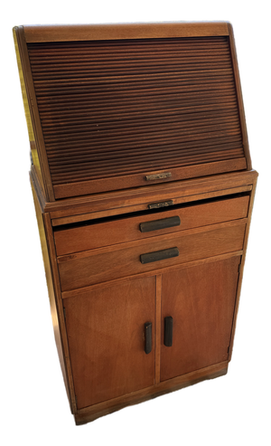 Mid-Century Modern Tambour Top Ophthalmic Medical Cabinet in Oak