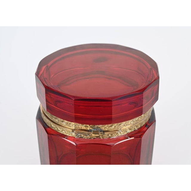 Red Ruby Red and Gilt Silver Faceted Murano Glass Jewelry Box, Italy, 1920s For Sale - Image 8 of 14