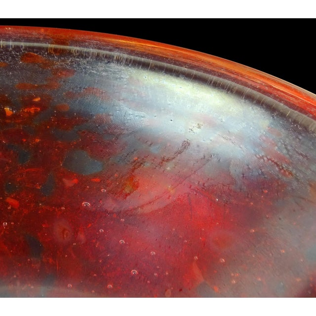 Murano Dino Martens 1950s Orange Spots Iridescent Surface Italian Art Glass Decorative Bowl, as Is For Sale - Image 9 of 11