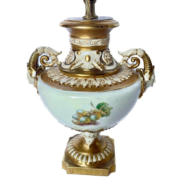 Metal Antique Royal Worcester Fruit/Caryatid Urn Lamp For Sale - Image 7 of 12