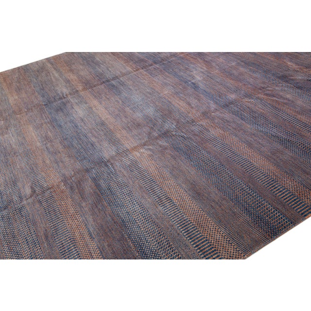 2020s Contemporary Savannah Wool Rug With Orange & Blue Geometric Motif For Sale In New York - Image 6 of 7