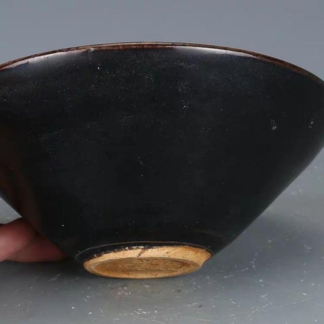 Big Size Chinese Ji Zhou Kiln Double Leaves Pattern Black Glazing Porcelain Bowl For Sale - Image 4 of 5