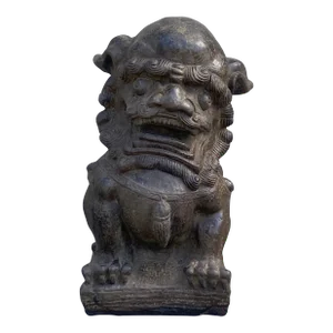 Chinese Distressed Brown Rough Marks Fengshui Foo Dog Lion Figure