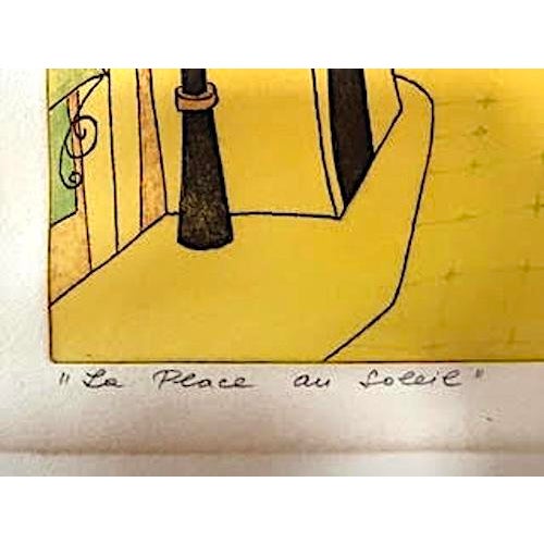 Mid-Century Modern Lovely 1970's Limited Edition 10/75 Print of Abstract French Cityscape Signed and Titled "La Place Au Soleil" For Sale - Image 3 of 5