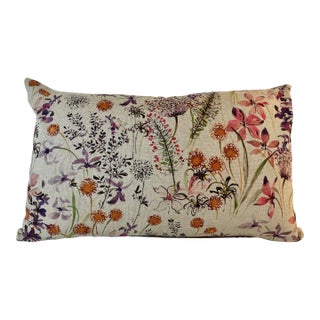 Large Bolster Pillow Decorated With a Playful and Vibrant Floral Pattern of Cheerful Orange, Purple and Pink Flowers - Made in the U K For Sale