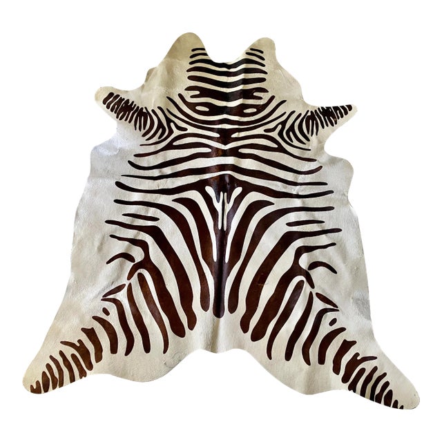 Zebra Print Natural Brazilian Cowhide 70" X 85" For Sale