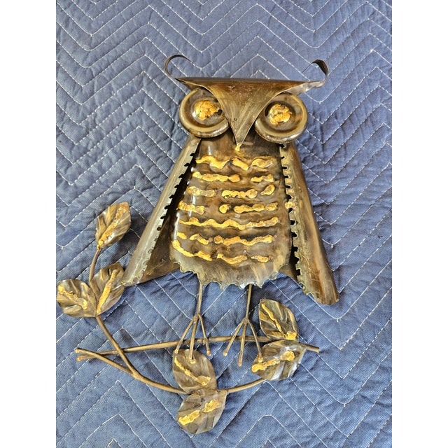 Metal Pair of Brutalist Mid-Century Modern Metal Owls For Sale - Image 7 of 12