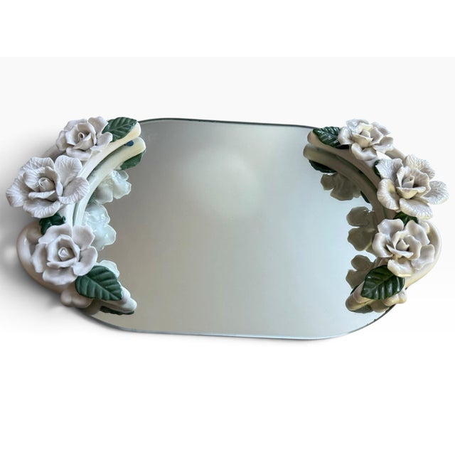 Vintage Studio Silversmiths Floral Mirrored Vanity Tray For Sale - Image 4 of 6