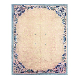 1920s Classic East Asian Pink Field Chinoiserie Antique Chinese Rug For Sale