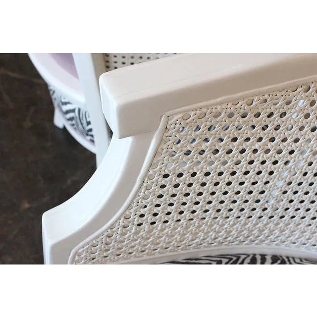 1970s Pair of White Lacquer Cane Barrel Chairs For Sale - Image 5 of 7