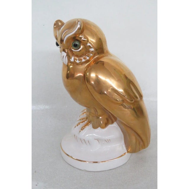 Vintage Estatuaria Portugal Porcelain Gold Owl Figurine For Sale - Image 11 of 13