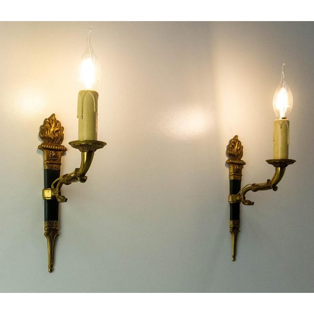 Empire Deep Green Sconces with Torch and Swan, France, 1960s, Set of 2 For Sale - Image 9 of 14