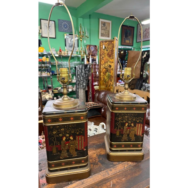 Hollywood Regency 1970s Tea Caddy Lamps a Pair Chinoisierie Vintage For Sale - Image 3 of 10
