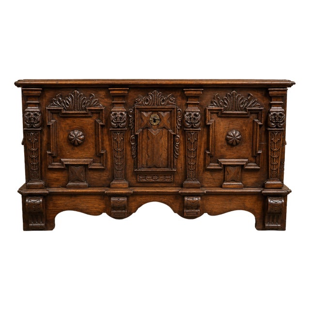 Renaissance Carved Walnut Chest, 17th Century For Sale
