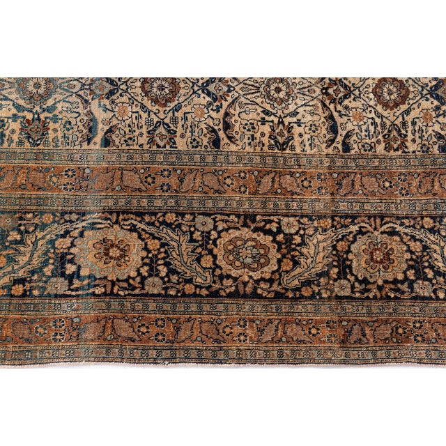 Blue Authentic 19th Century Persian Tabriz Handmade Wool Carpet For Sale - Image 8 of 9