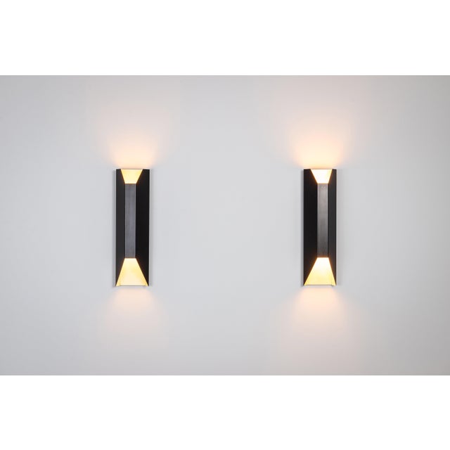 Vintage Architectural Angular Geometric Black Metal Wall Lamps, 1960s, Set of 2 For Sale - Image 6 of 17