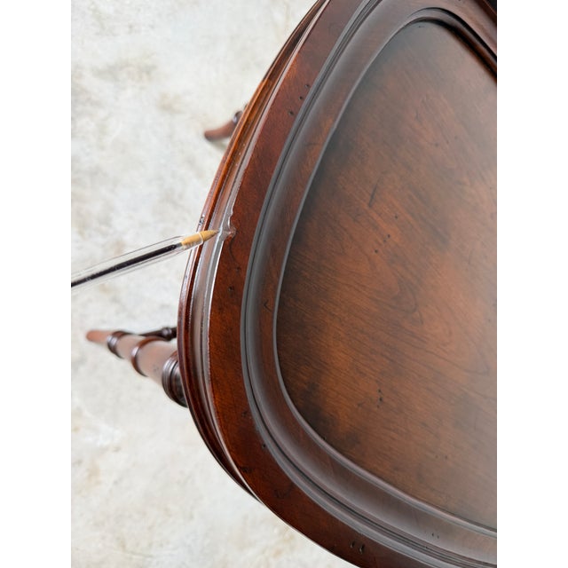 Vintage Henredon / Hekman - Style Faux Bamboo Carved Wood Oval Tray-Top Side Table For Sale - Image 12 of 12