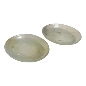 Fine Antique Chinese Qing Dynasty Carved Jade Petite Saucer Plate Set of Two