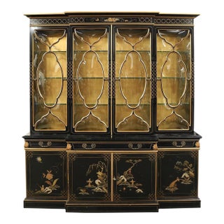 Vintage Karges Chinoiserie Style Bubble Glass Secretary Breakfront For Sale
