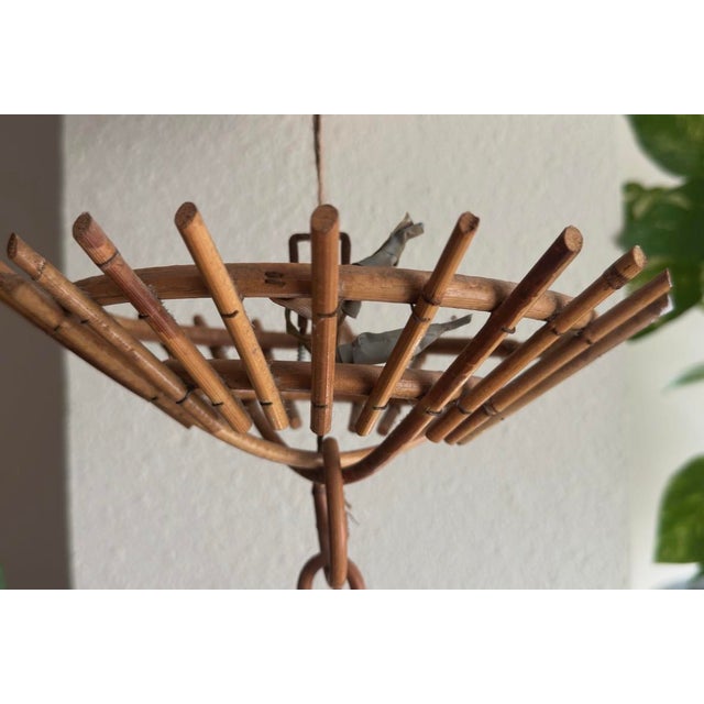 Wood Bamboo and Rattan Pendant Lamp with Chinoiserie Details by Louis Sognot, 1950 For Sale - Image 7 of 9