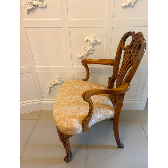 Wood Antique Carved Walnut Desk Armchairs, 1920, Set of 2 For Sale - Image 7 of 18