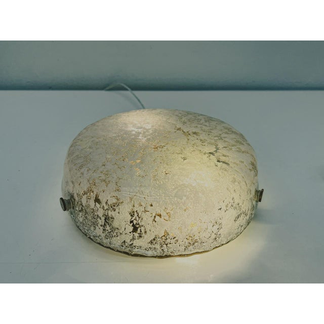 1960s Ice Glass Flush Mount Lamp with Brass Details from Hillebrand Lighting, Germany, 1960s For Sale - Image 5 of 18