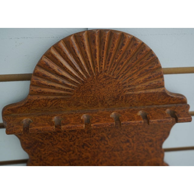 Primitive Style Wood Collector Sponge Painted Spoon Holder W. Carved Sun Rays For Sale - Image 4 of 8