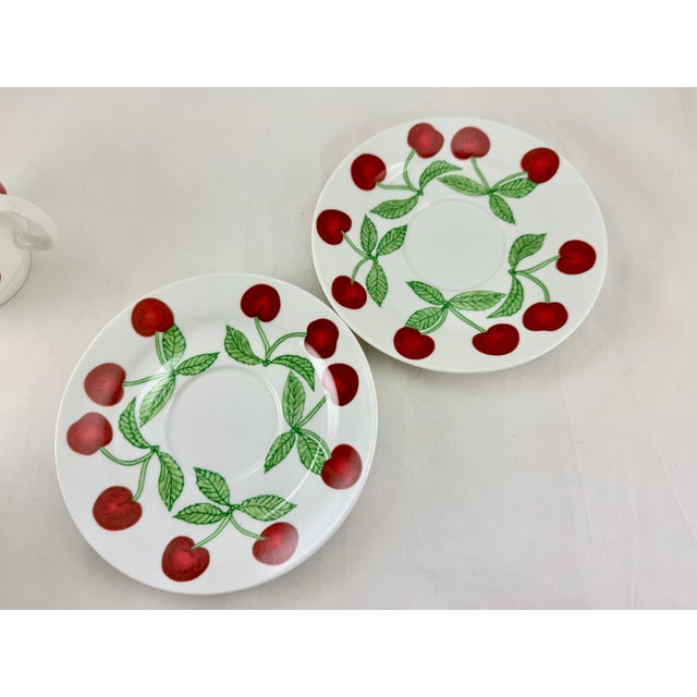 Richard Ginori 1970s Richard Ginori Cherry Teacups & Saucers Italy - Set of 2 For Sale - Image 4 of 6
