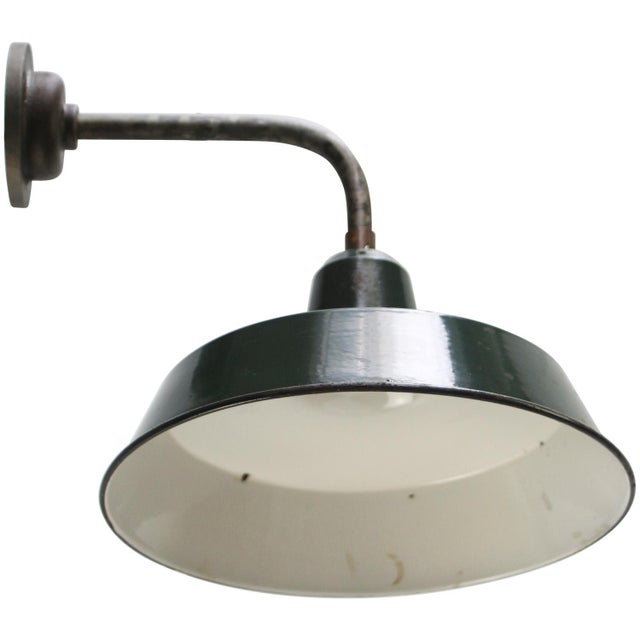 French Cast Iron and Dark Petrol Green Enamel Wall Light For Sale - Image 4 of 5