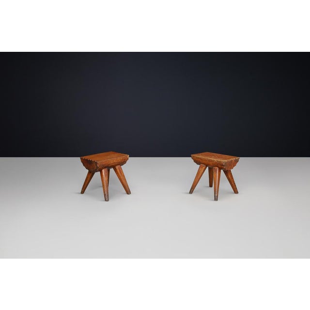 Brutalist Pine Stool, France, 1960s For Sale - Image 9 of 10