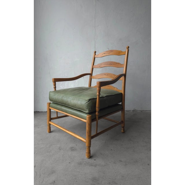 Pair of Italian Ladder Back Lounge Chairs With Ottoman For Sale - Image 9 of 11