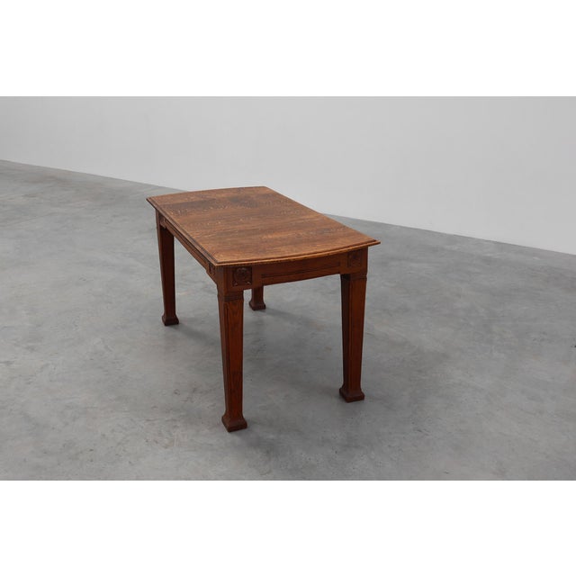 Wood Art Deco Dining Table in Oak with Carved Frieze, 1920s For Sale - Image 7 of 15