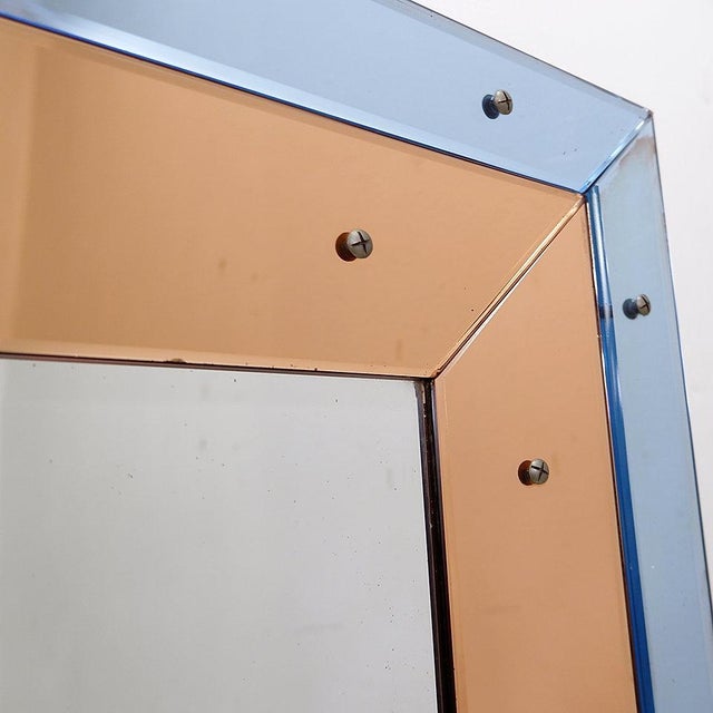 Beveled Wall Mirror with Blue and Copper Mirror Panels, 1930s For Sale - Image 12 of 16