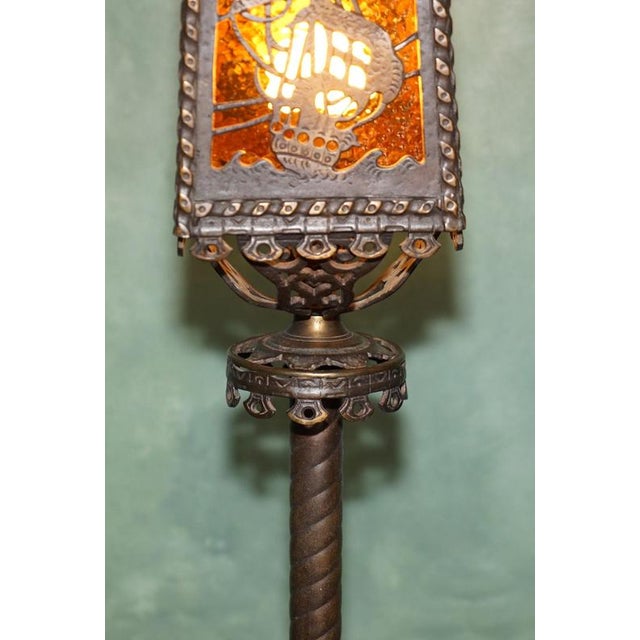 Gold American Gothic Revival Bronze and Amber Glass Ship Lantern Floor Lamps, 1920, Set of 2 For Sale - Image 8 of 18