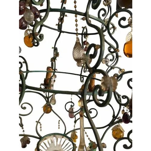 Vintage Wrought Iron Chandelier Decorated with Pendants of Various Shapes and Sizes and a Floral Theme For Sale - Image 6 of 9