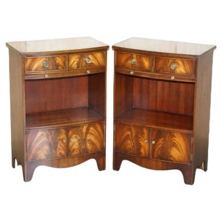 Bow Fronted Side Bookcase Tables + Butlers Serving Trays from Shaws London, Set of 2 For Sale