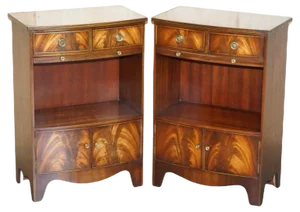 Bow Fronted Side Bookcase Tables + Butlers Serving Trays from Shaws London, Set of 2