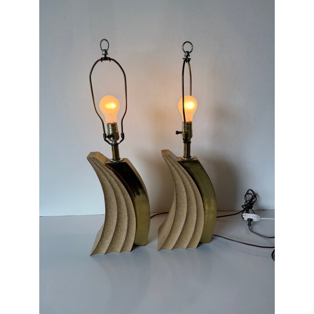 1980’s Postmodern Art Deco Style Brass Table Lamps – A Pair For Sale - Image 4 of 12