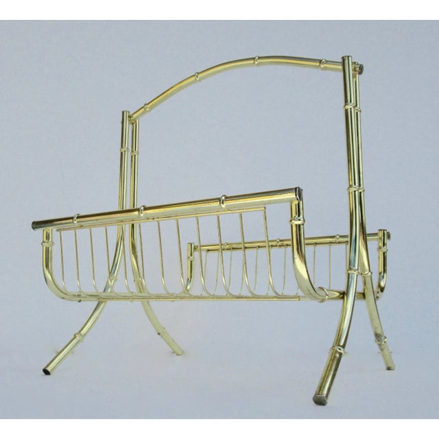 Brass Vintage Mid-Century Modern Brass Bamboo-Style Magazine Stand, Book Holder For Sale - Image 8 of 13