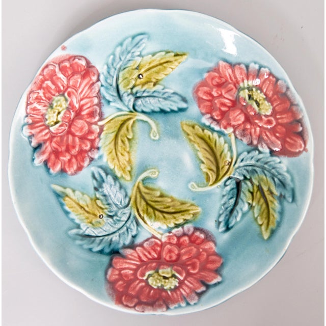 Ceramic Antique French Majolica Floral Plate, C. 1890 For Sale - Image 7 of 7