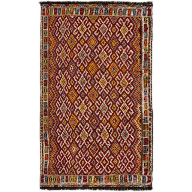 Ruby Red Vintage Persian Soumak Handmade Ruby-Red Geometric Wool Rug For Sale - Image 8 of 8