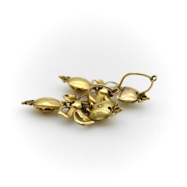 Metal Late 18th Century Georgian Iberian 21k Gold Pendeloque Diamond Earrings, A Pair For Sale - Image 7 of 9