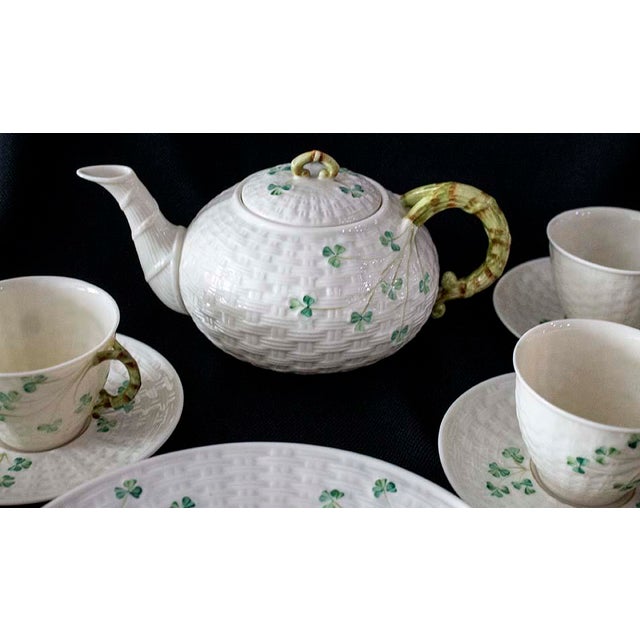1980s Belleek Shamrock Pattern Classic Fine Parian China Breakfast Set - 22 Pcs For Sale - Image 5 of 7