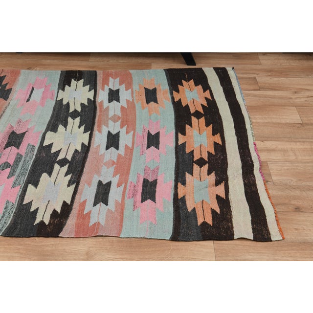 Textile Colorful Geometric Pattern Woven Kilim Runner Rug For Sale - Image 7 of 11