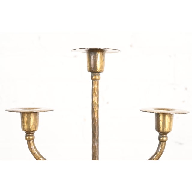 Roycroft Arts & Crafts Brass Finished Hammered Copper Candelabras, Pair For Sale In South Bend - Image 6 of 13