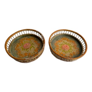 Antique Paper Mache Coasters a Pair For Sale