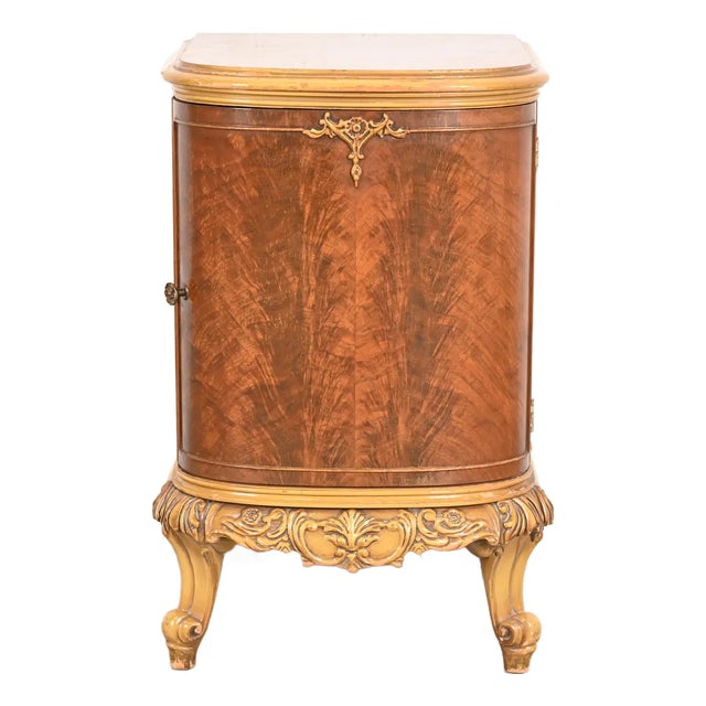 Romweber Style French Provincial Louis XV Flame Mahogany and Parcel Painted Nightstand, Circa 1920s For Sale