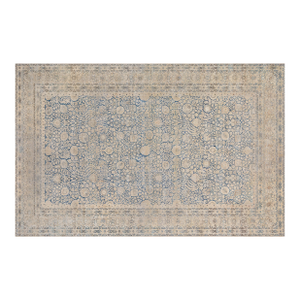 Antique Blue and Beige Persian Kirman Handwoven Wool Rug