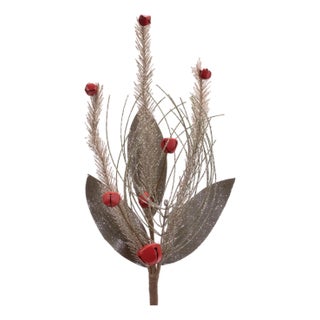 Glittered Pine and Sleigh Bell Spray (Set of 6) For Sale